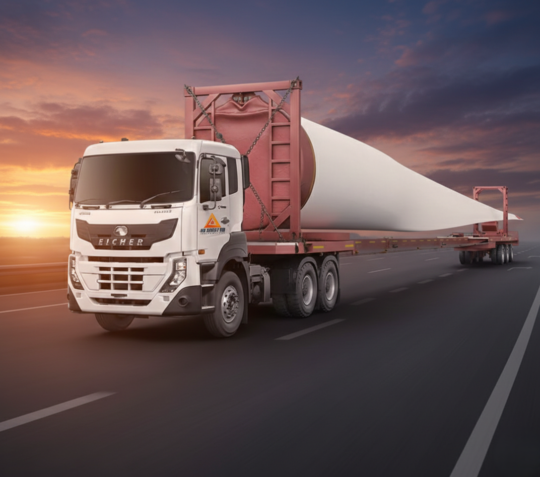Om Shree Om heavy haul truck transporting wind turbine blade